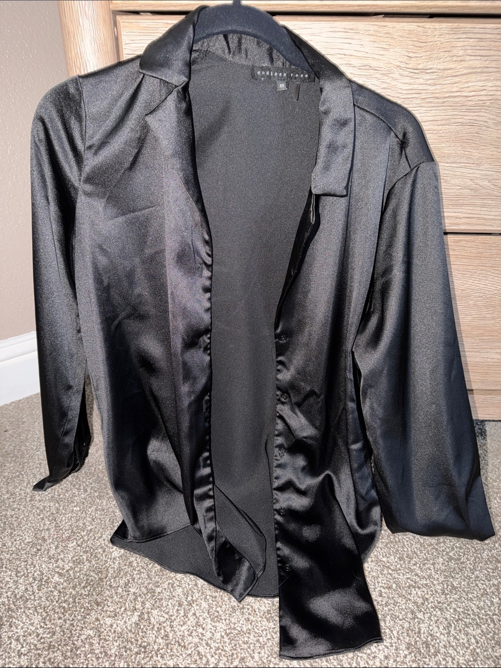 Vici Black Satin Open-Front Blouse